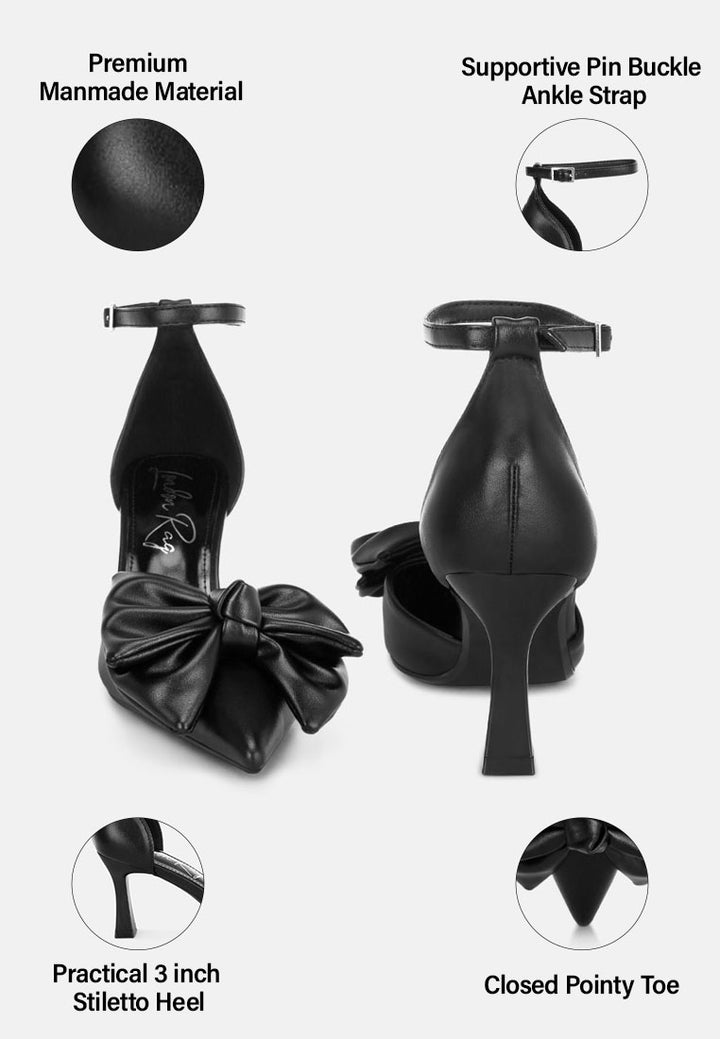 Papave Bow Detail Stiletto Heels#color_black-smooth