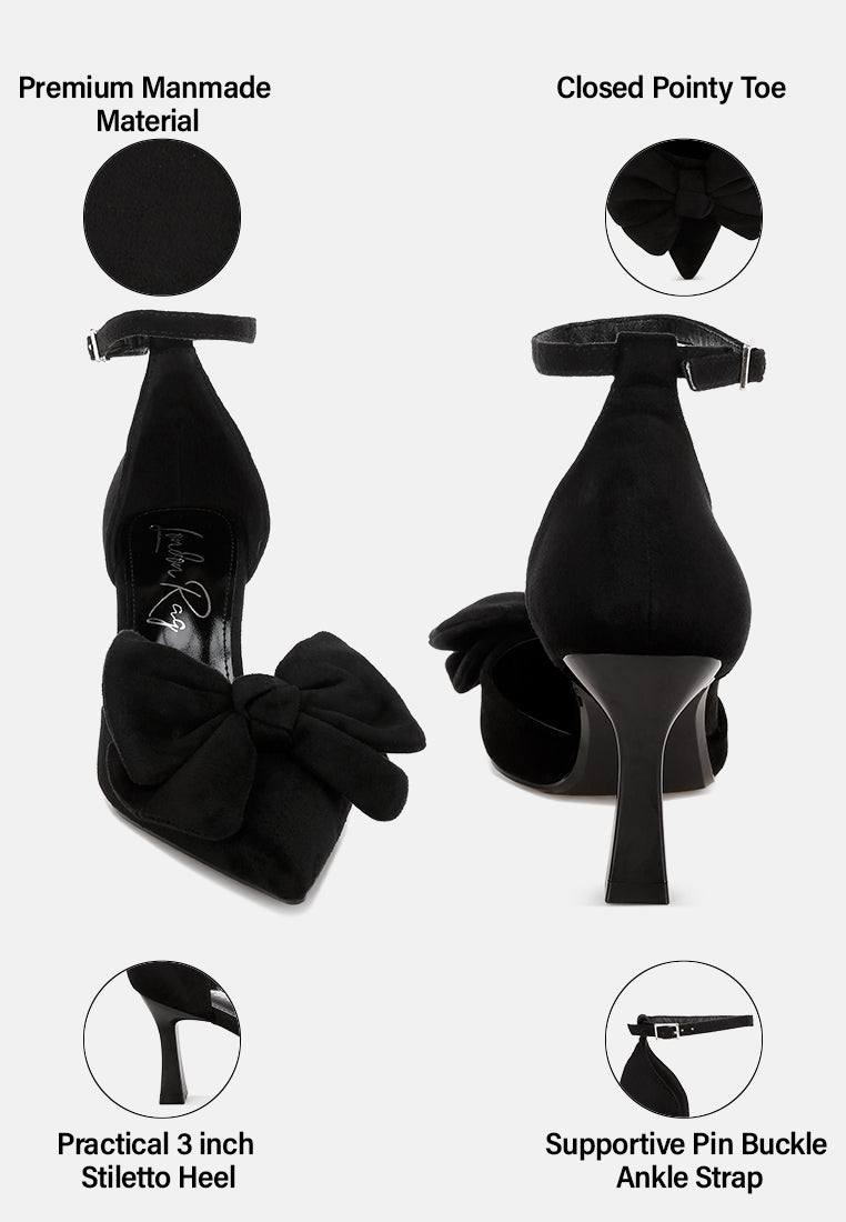 Papave Bow Detail Stiletto Heels#color_black-suede