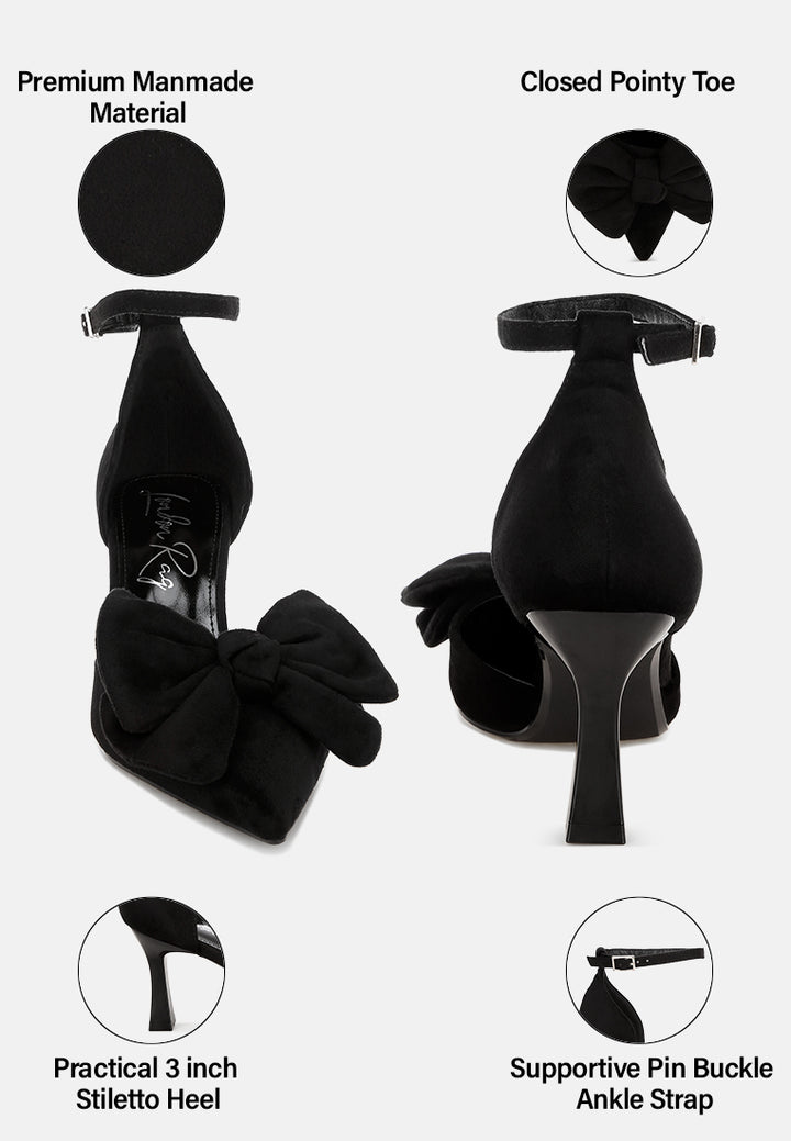 Papave Bow Detail Stiletto Heels#color_black-suede