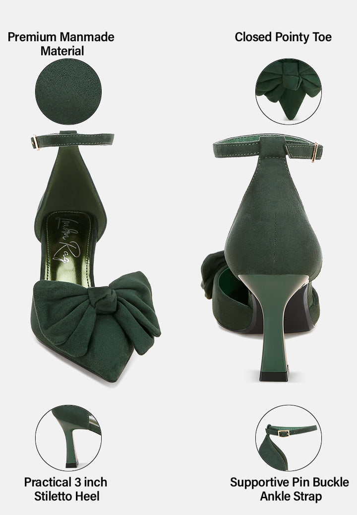 Papave Bow Detail Stiletto Heels#color_green-suede