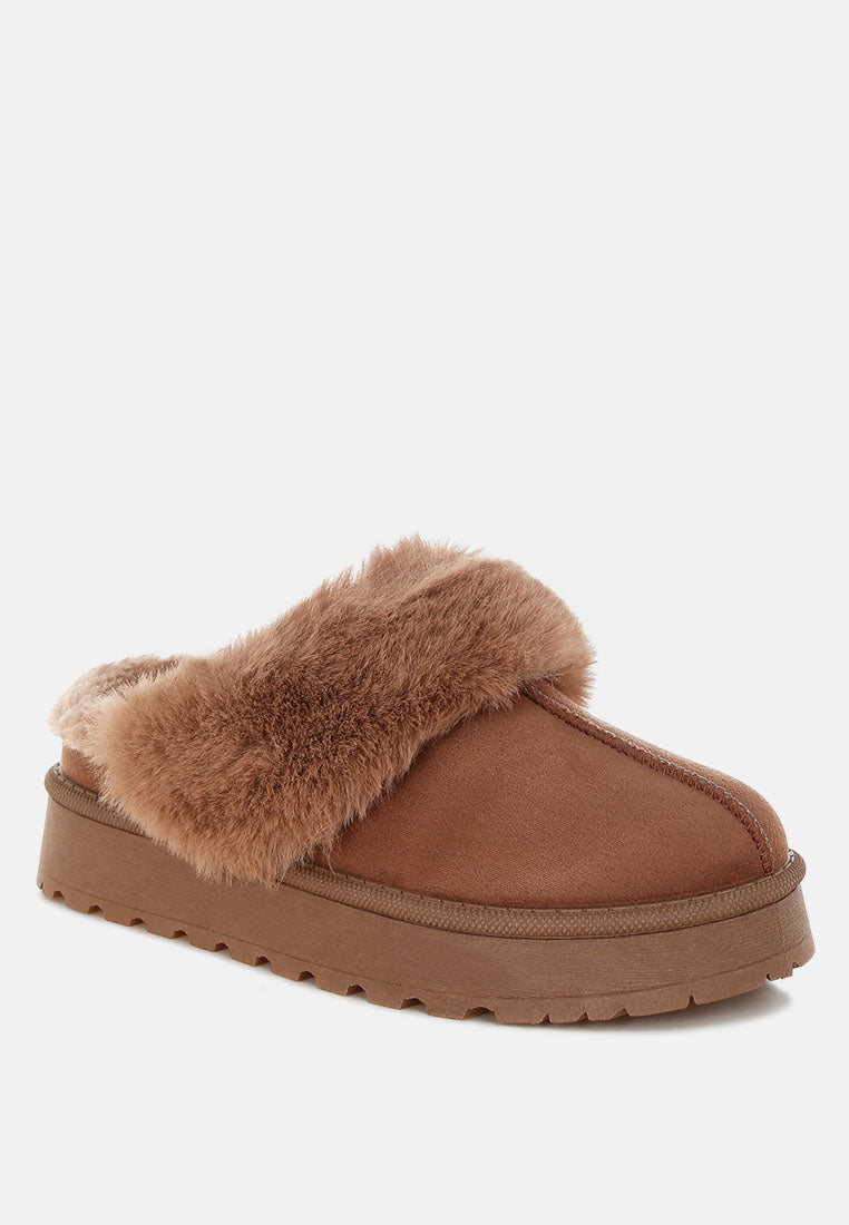 portho faux fur slip ons#color_brown