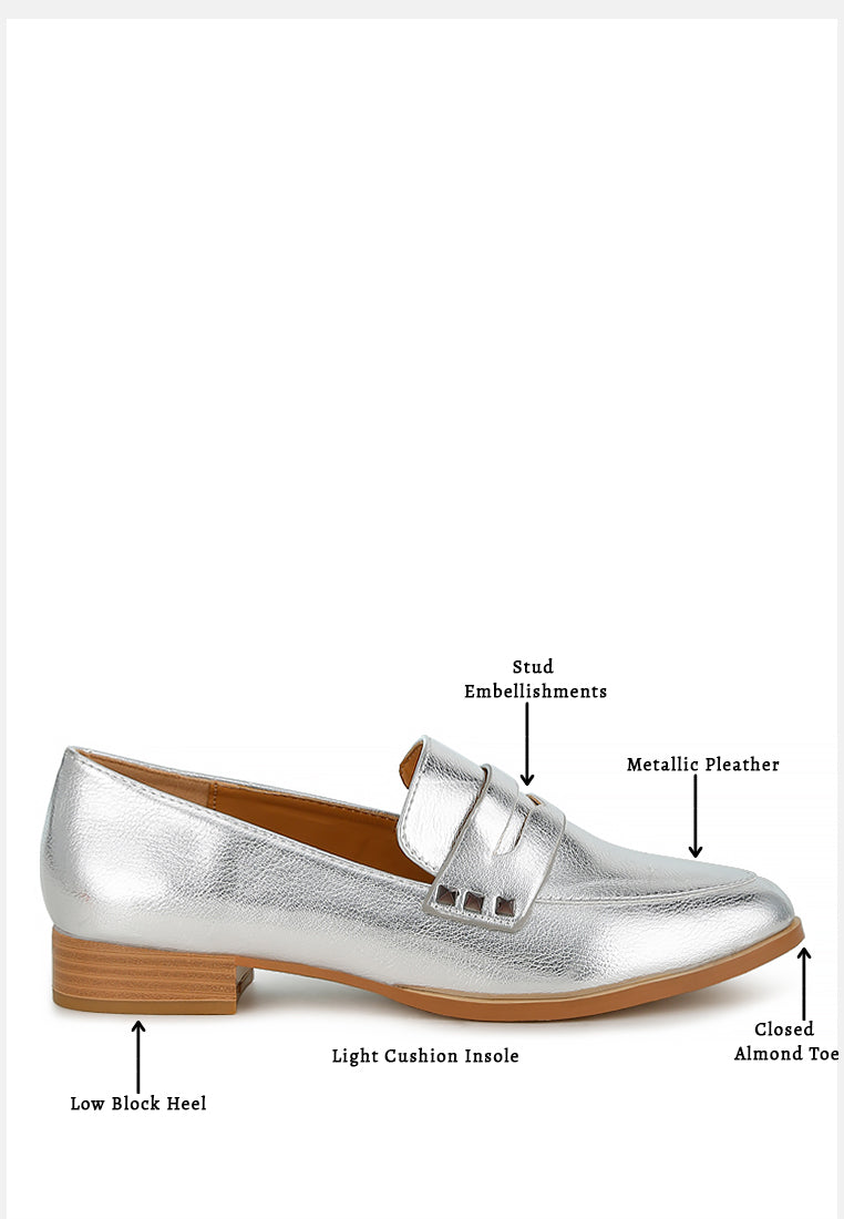 potania penny strap metallic loafers
#color_silver