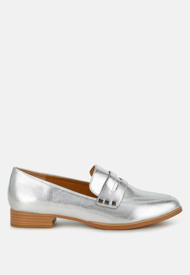 potania penny strap metallic loafers
#color_silver