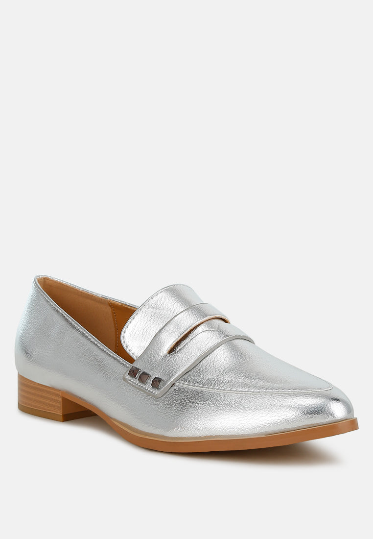 potania penny strap metallic loafers
#color_silver