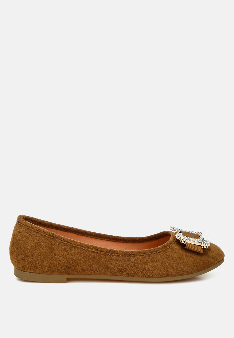 rhinestone buckle detail ballerinas by ruw#color_tan