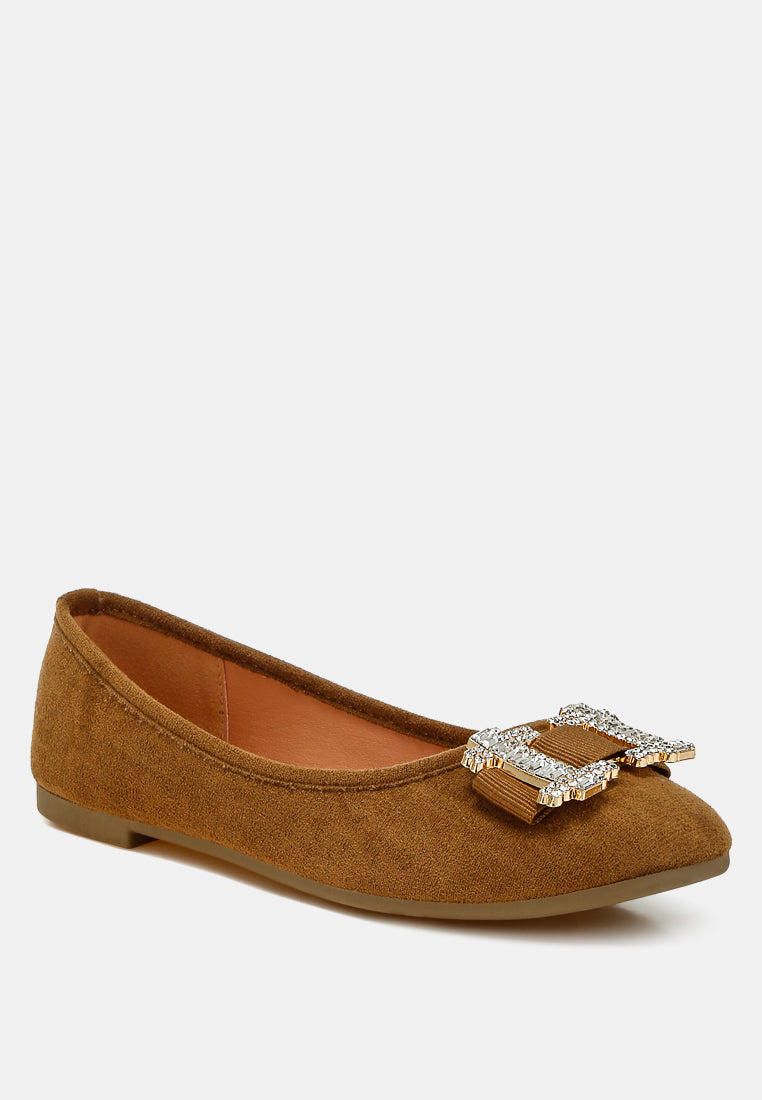 rhinestone buckle detail ballerinas by ruw#color_tan