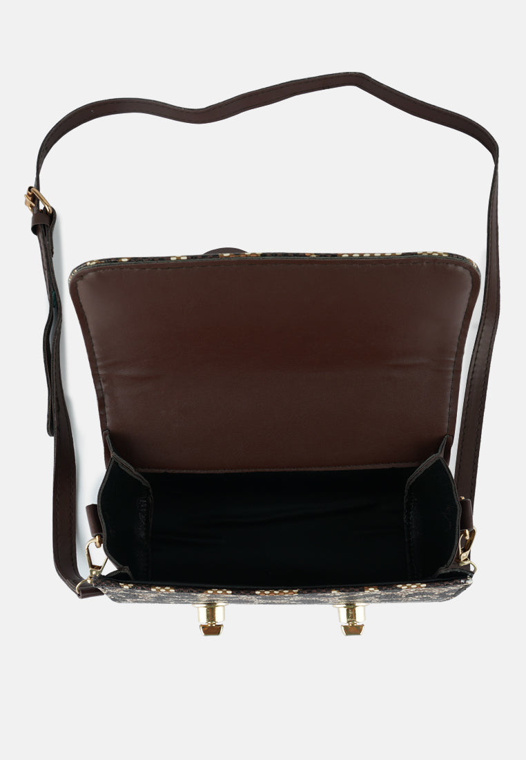 printed sling bag#color_brown