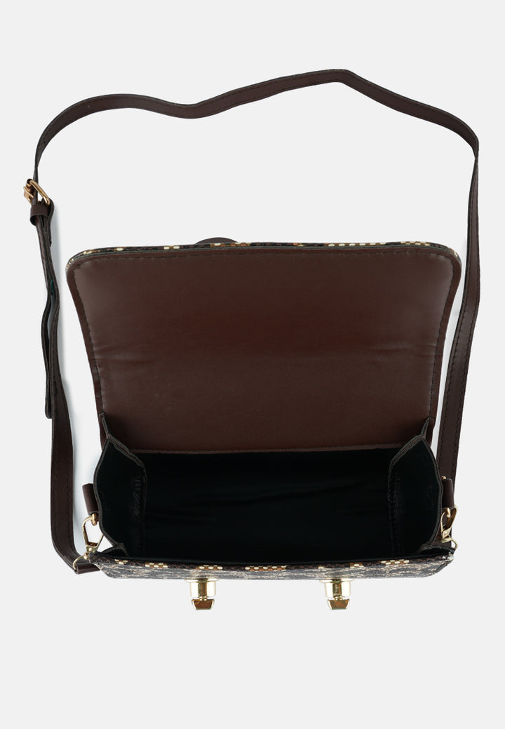 printed sling bag#color_brown