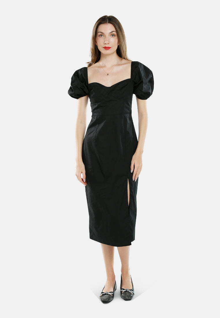 puff sleeves slit dress by ruw#color_black