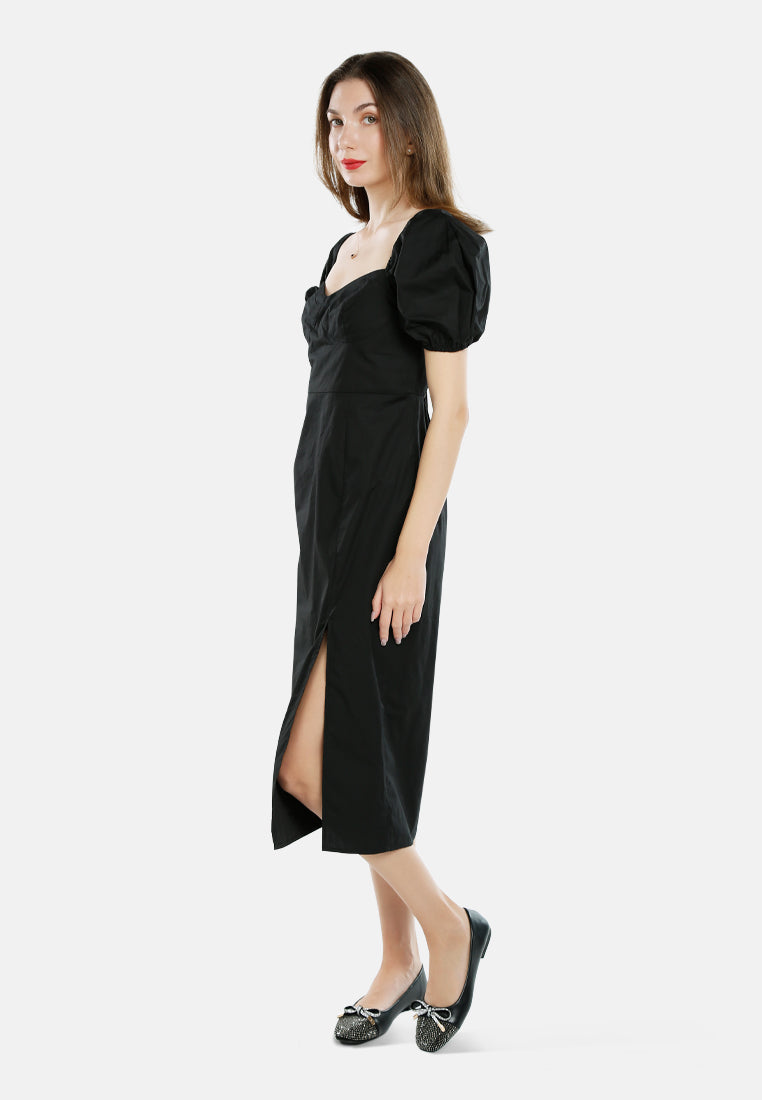 puff sleeves slit dress by ruw#color_black