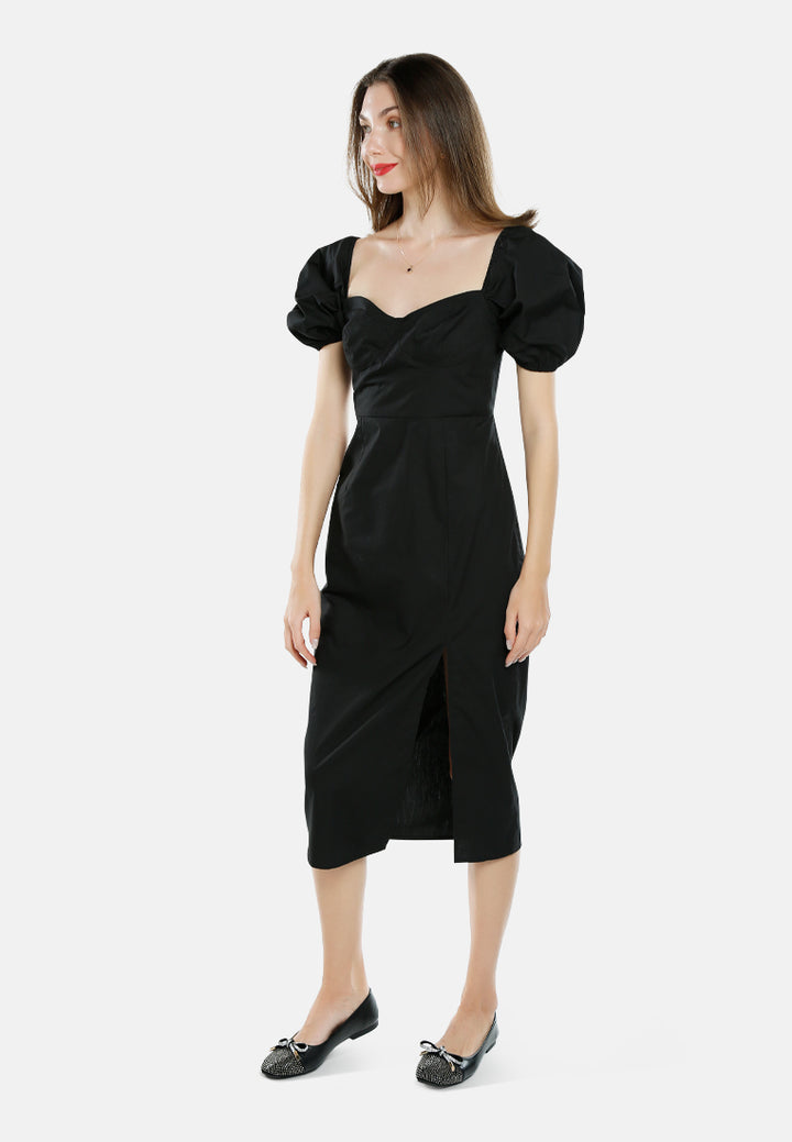 puff sleeves slit dress by ruw#color_black