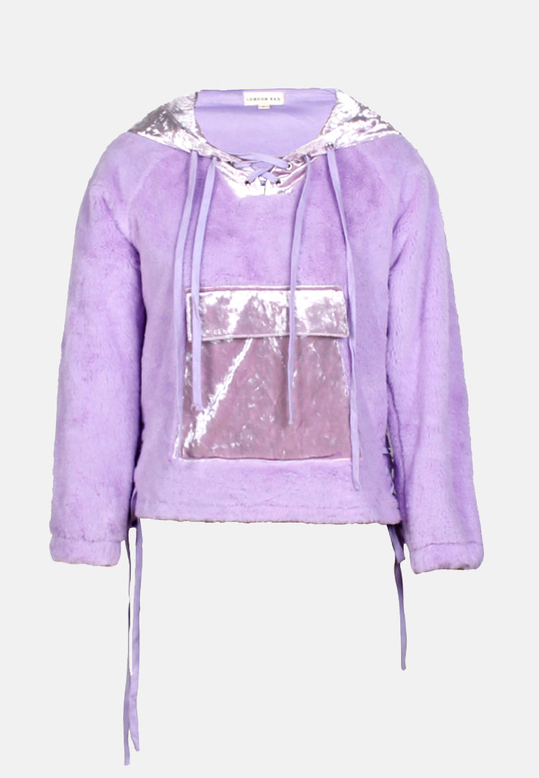 fur hoodie with kangaroo pockets#color_purple