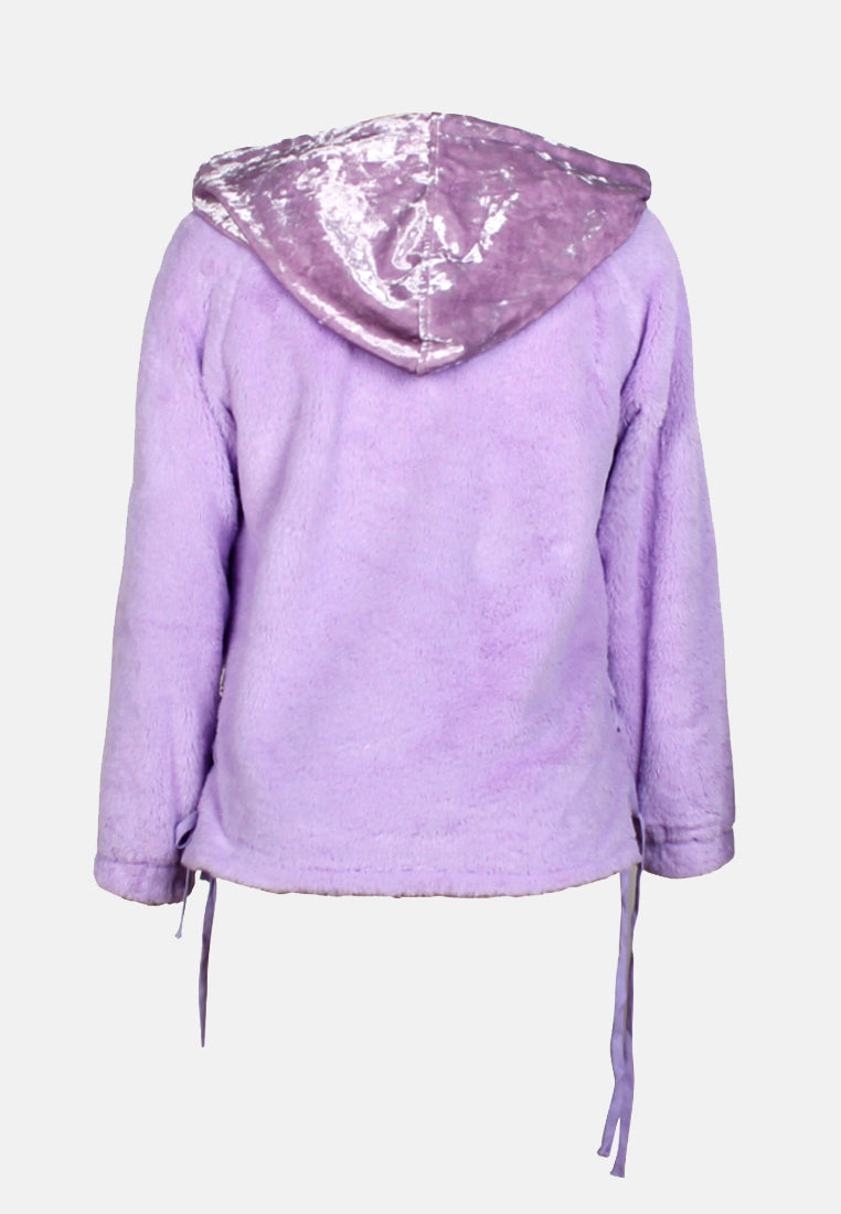 fur hoodie with kangaroo pockets#color_purple