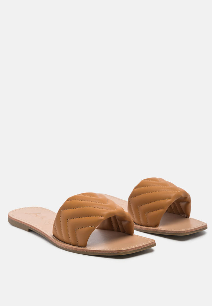 quilted flat slides#color_tan