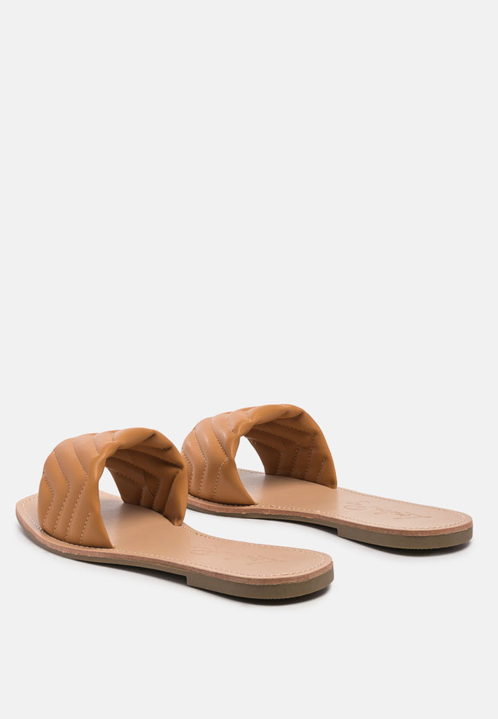 quilted flat slides#color_tan