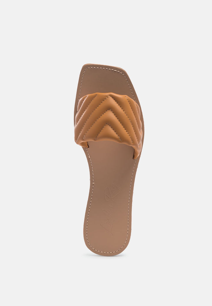 quilted flat slides#color_tan