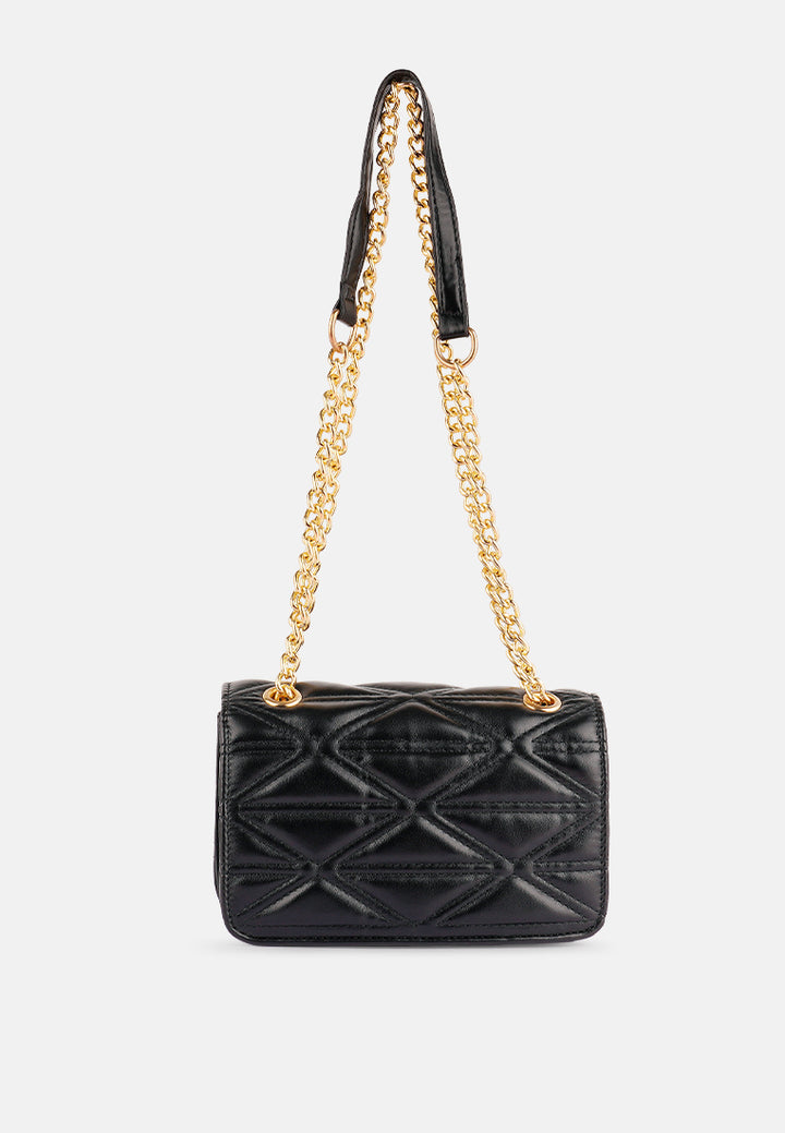 quilted multi metal strap handbag#color_black