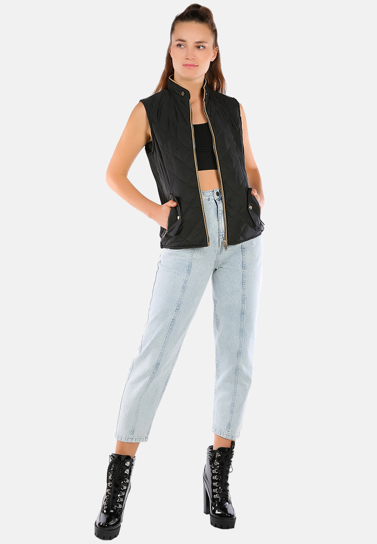 quilted puffer sleeveless jacket#color_black