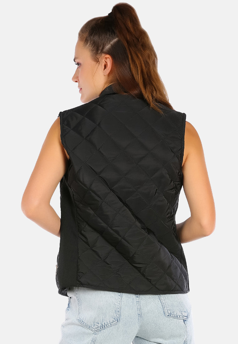 quilted puffer sleeveless jacket#color_black
