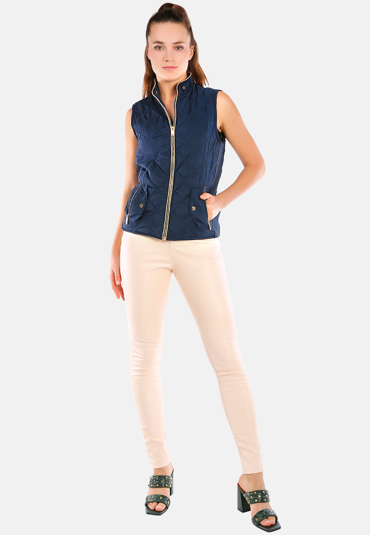 quilted puffer sleeveless jacket#color_navy