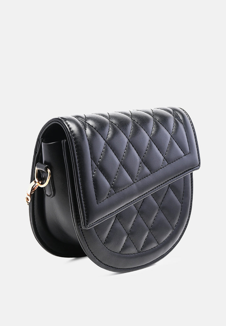 quilted saddle sling bag#color_black