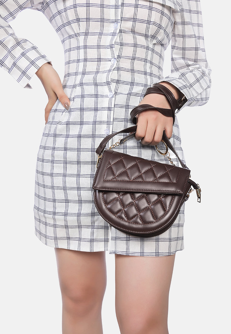 quilted saddle sling bag#color_brown