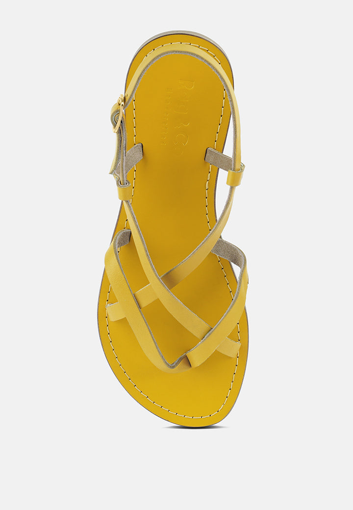 rita strappy flat leather sandals by ruw#color_yellow