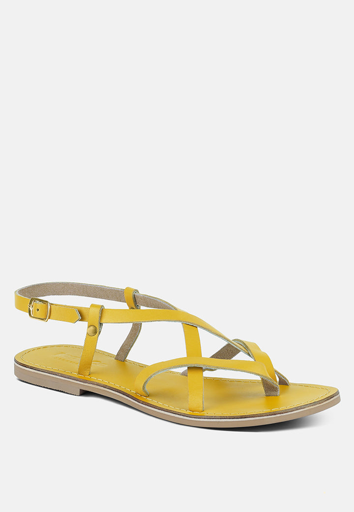 rita strappy flat leather sandals by ruw#color_yellow