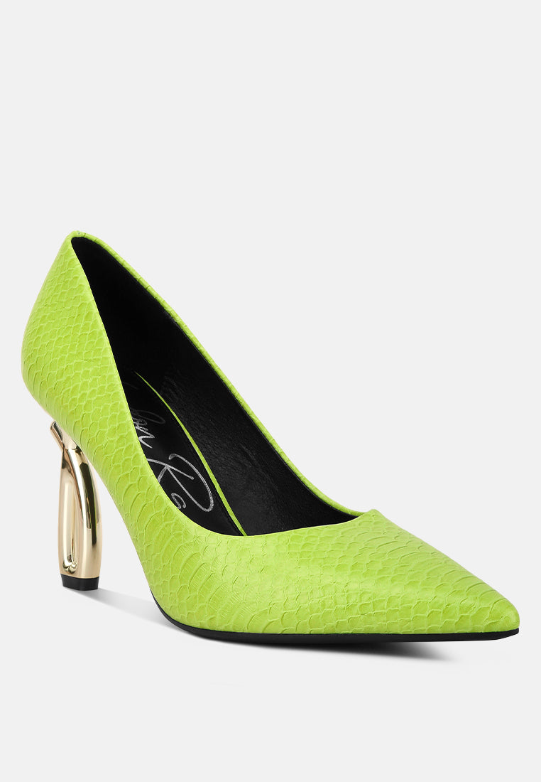 snake print fantasy heel pumps#color_neon-green