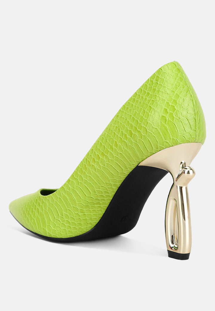 snake print fantasy heel pumps#color_neon-green