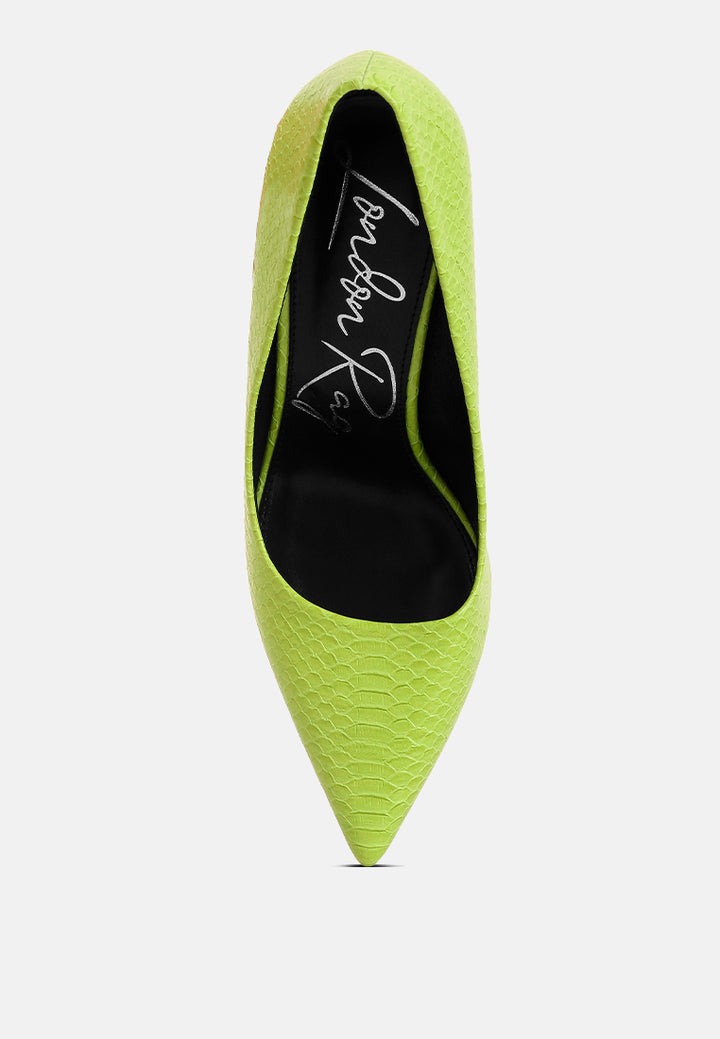 snake print fantasy heel pumps#color_neon-green