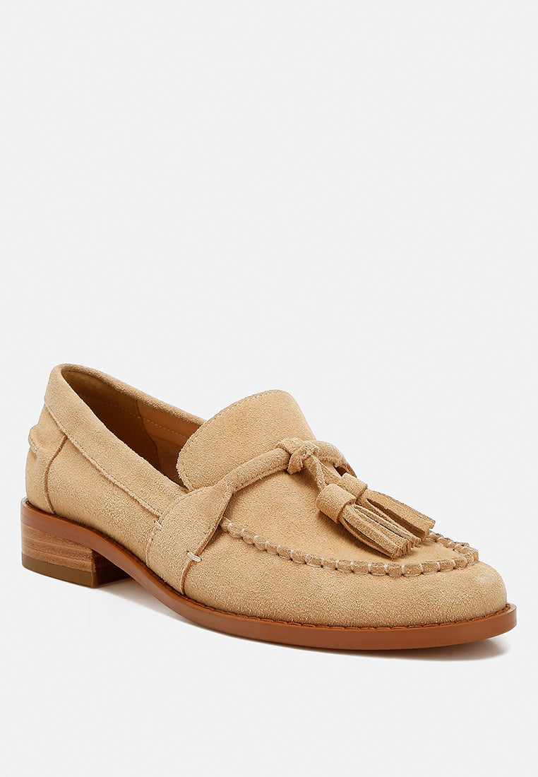 tassels detail suede loafers by ruw#color_beige