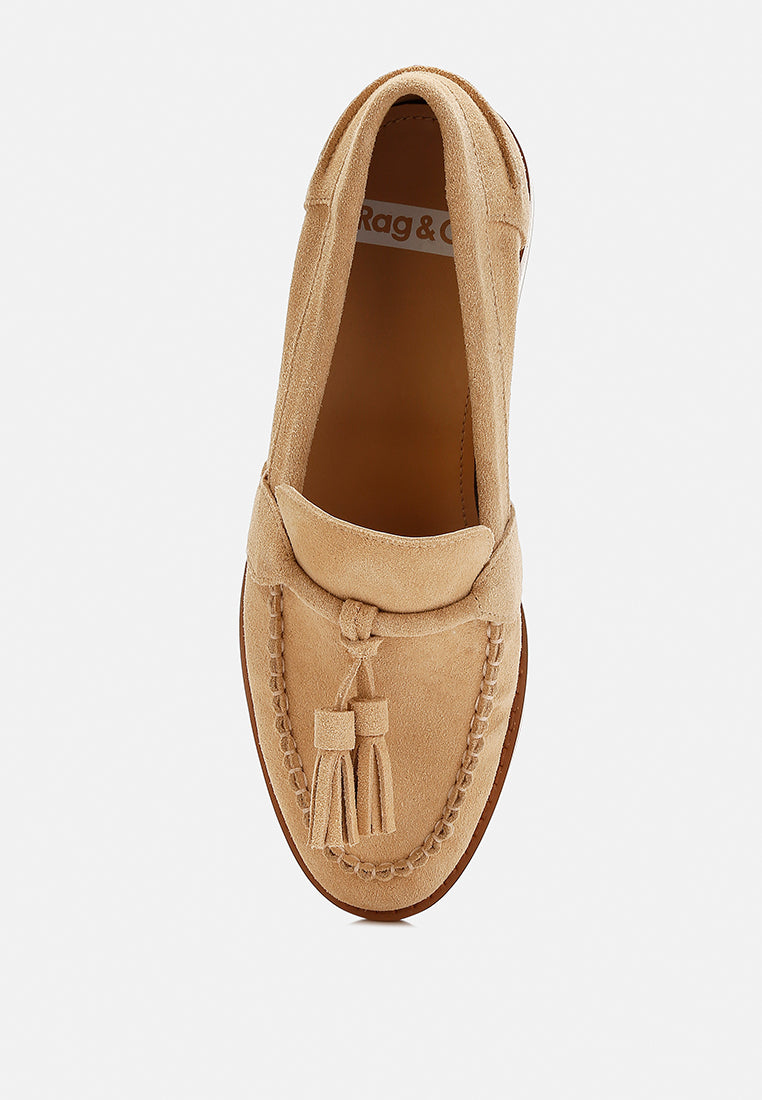 tassels detail suede loafers by ruw#color_beige