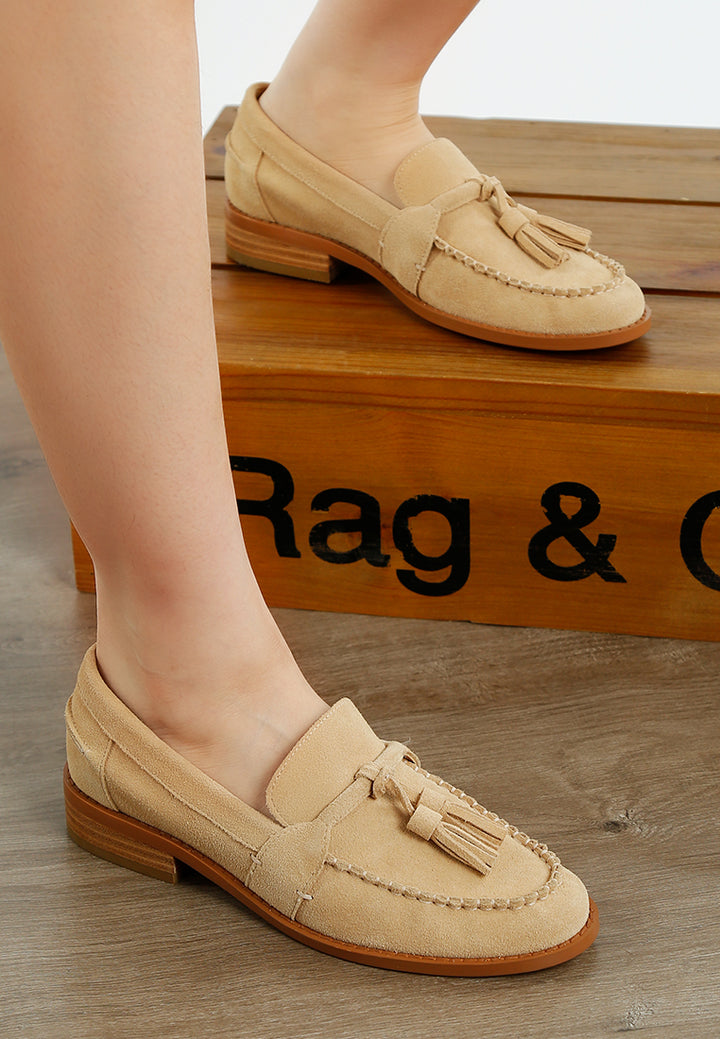 tassels detail suede loafers by ruw#color_beige