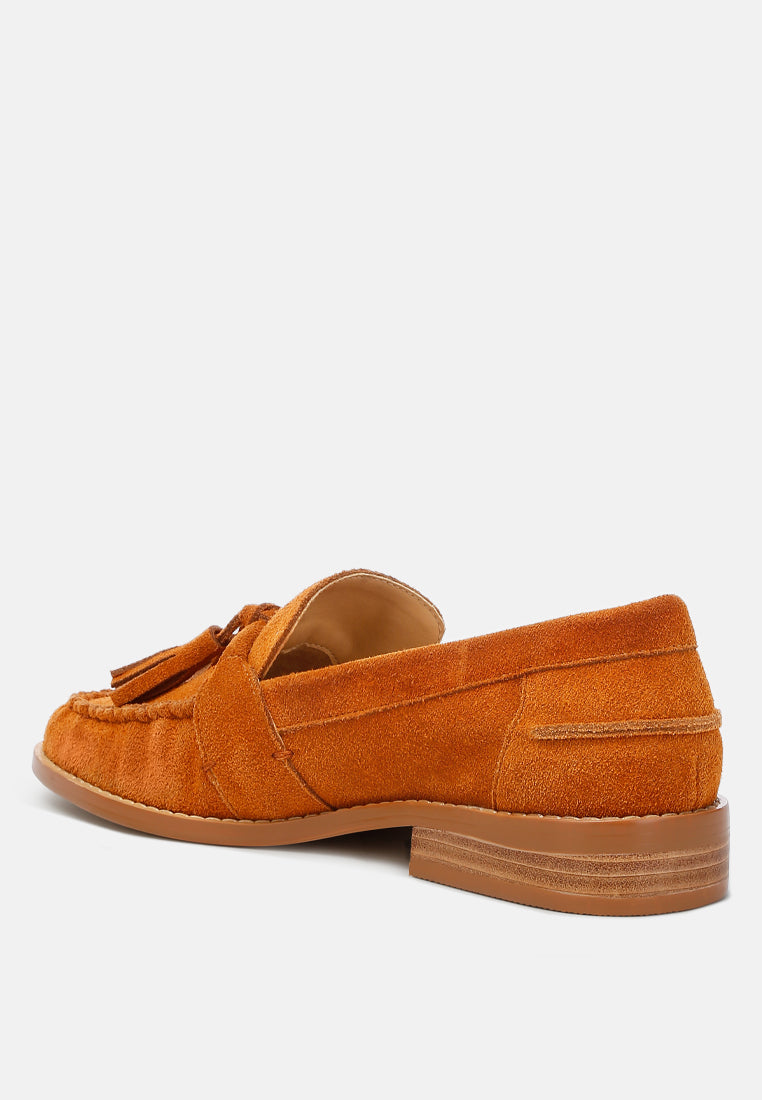 tassels detail suede loafers by ruw#color_tan