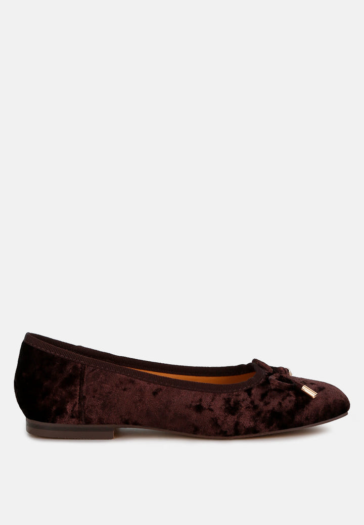 velvet bow ballerinas by ruw color_brown