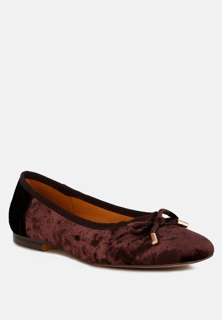 velvet bow ballerinas by ruw color_brown