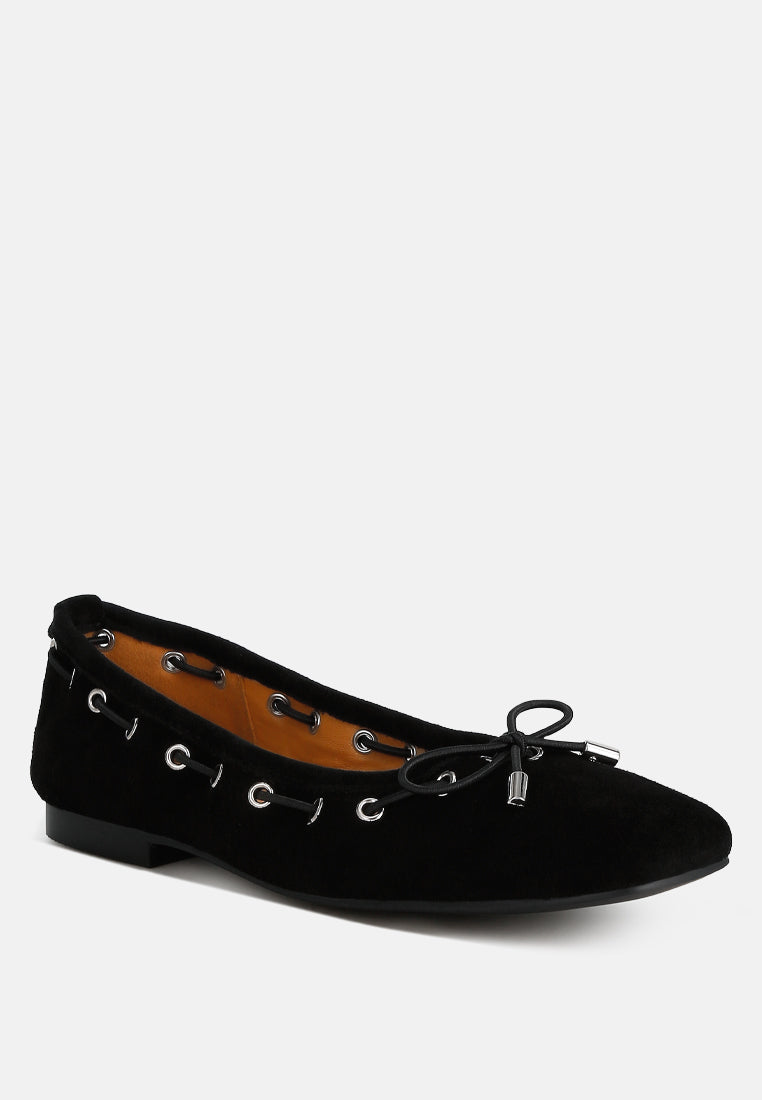 micro suede bow ballerinas by ruw color black