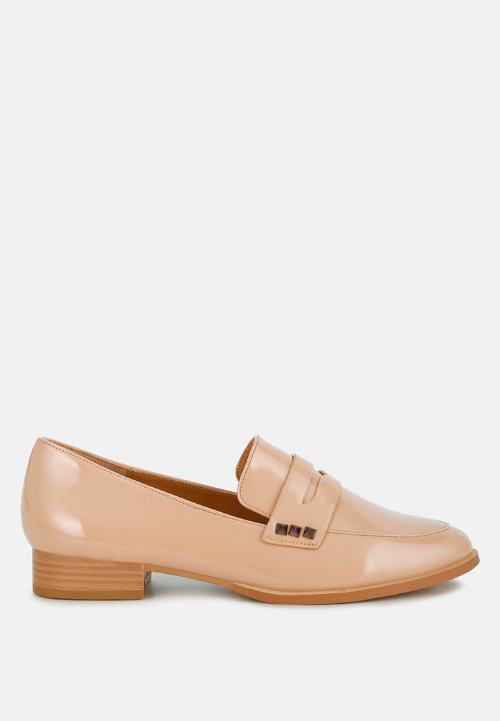 patent pleather penny loafers by ruw color_beige