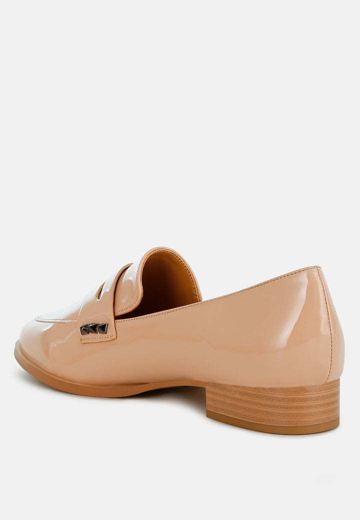 patent pleather penny loafers by ruw color_beige