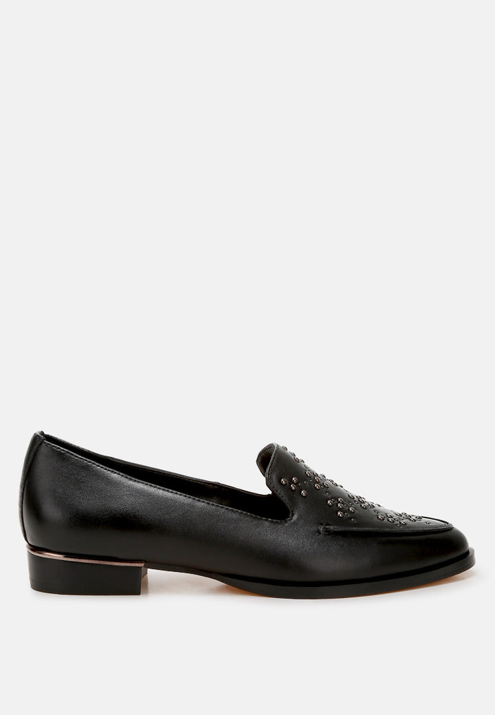 studded genuine leather loafers by ruw color_black