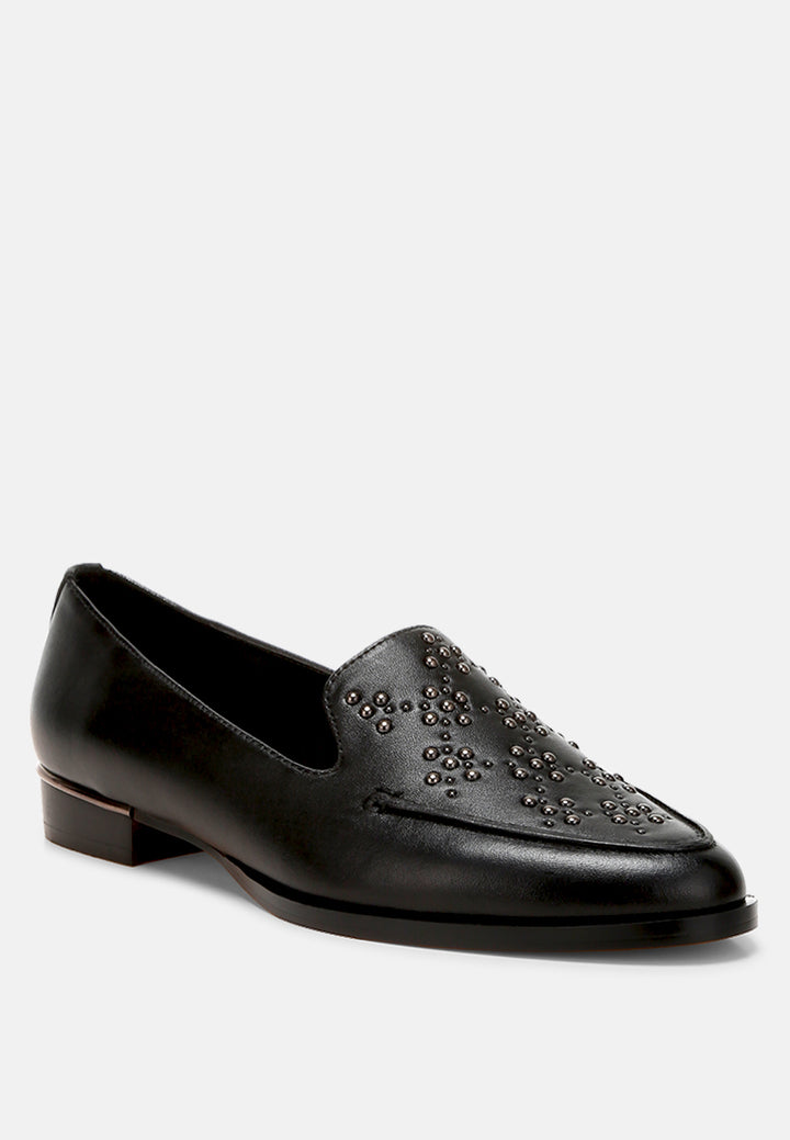 studded genuine leather loafers by ruw color_black