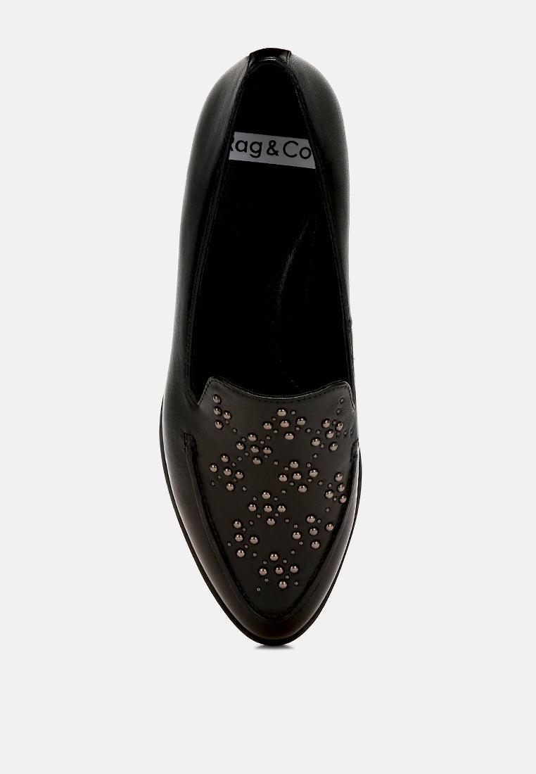 studded genuine leather loafers by ruw color_black