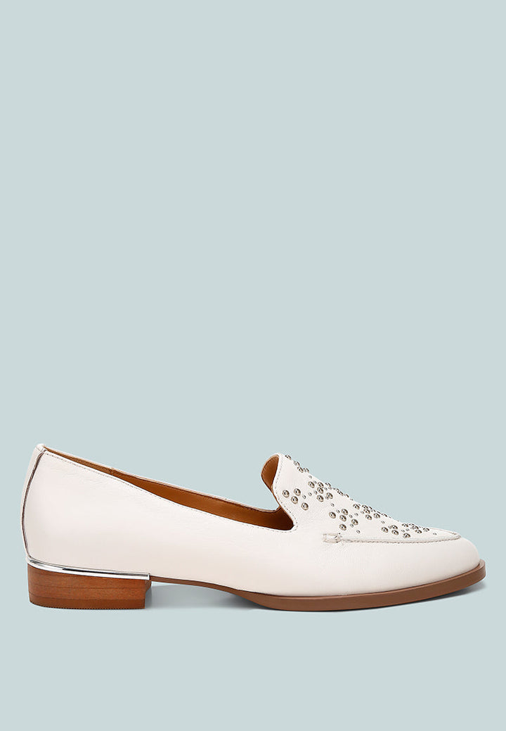 studded genuine leather loafers by ruw color_white