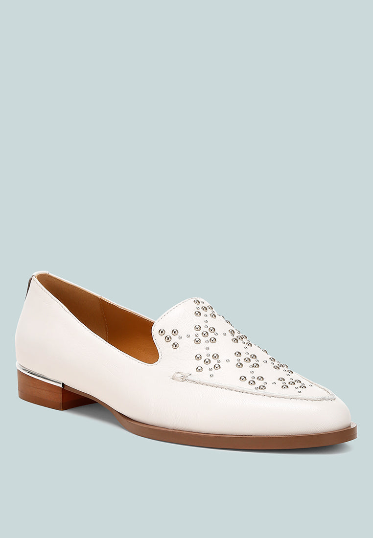 studded genuine leather loafers by ruw color_white