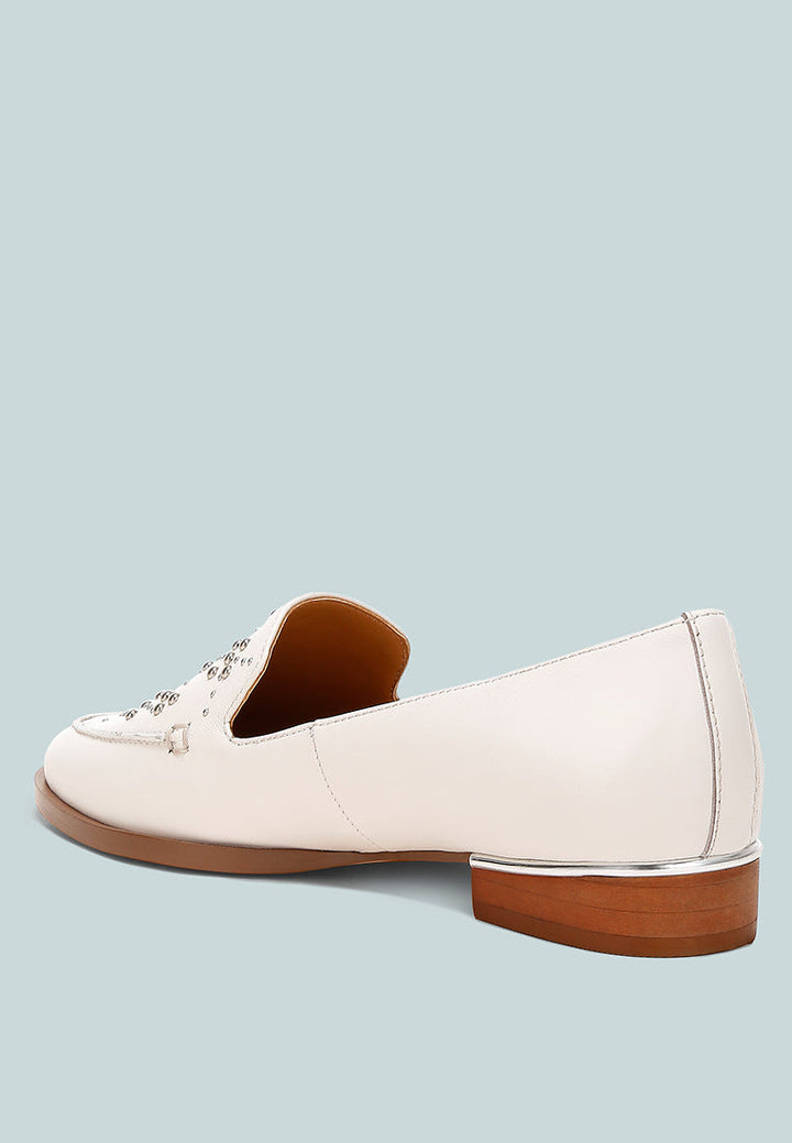 studded genuine leather loafers by ruw color_white