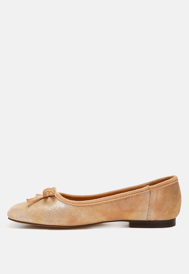 suede bow embellished ballerinas by ruw color_beige