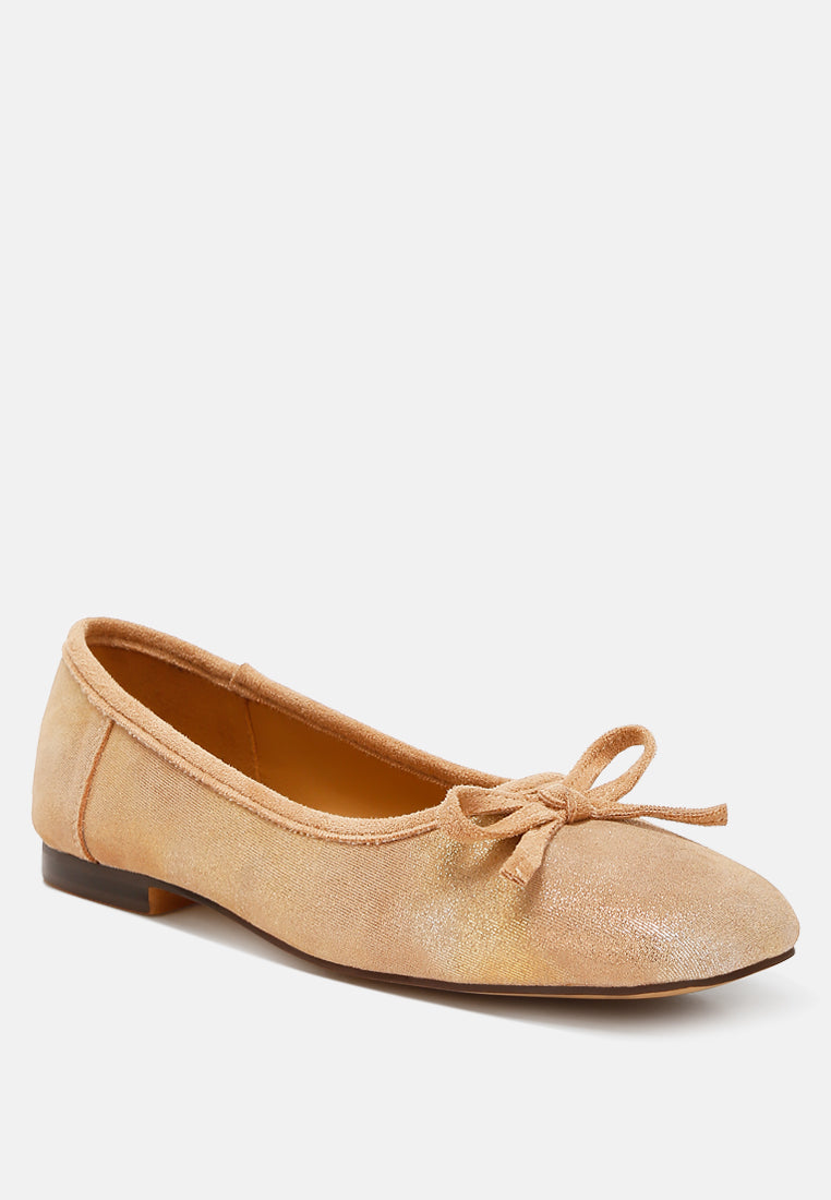 suede bow embellished ballerinas by ruw color_beige