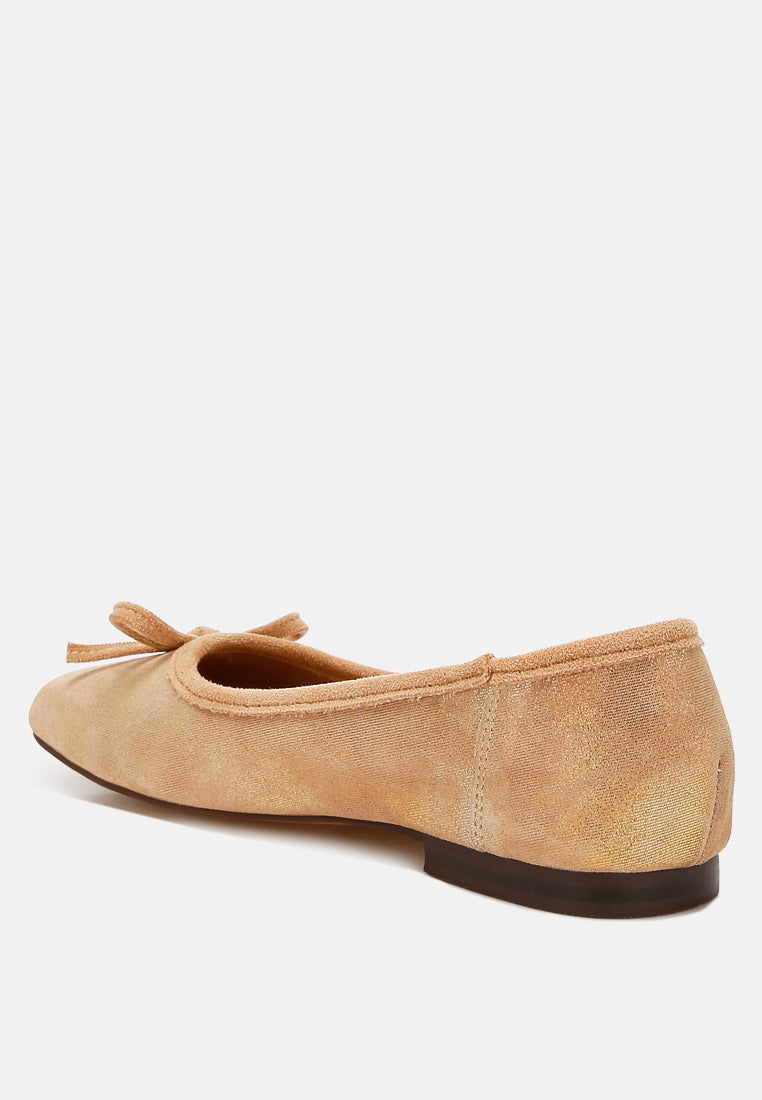 suede bow embellished ballerinas by ruw color_beige