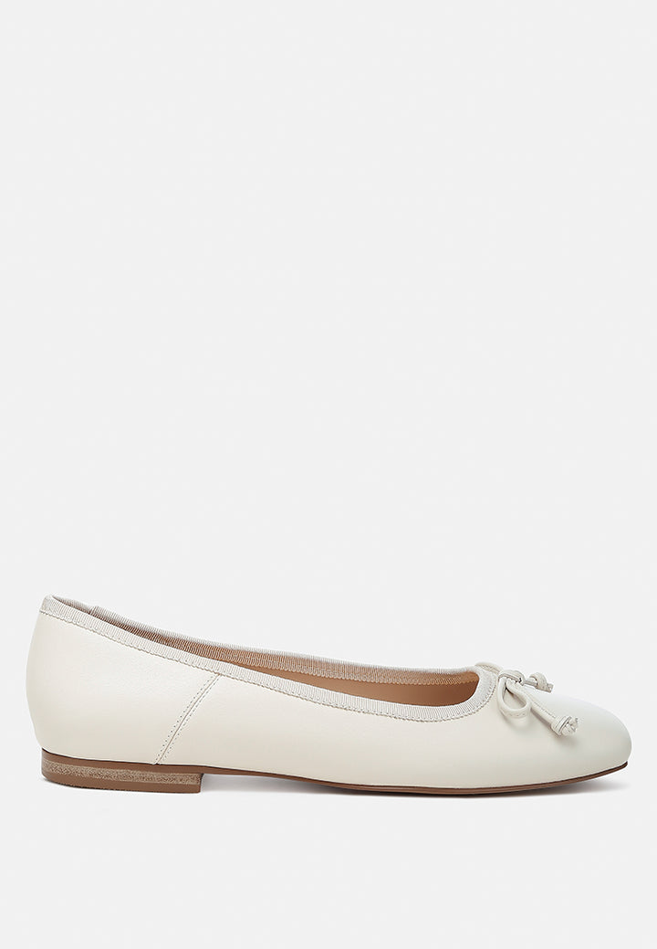 square-toe bow ballerinas by ruw color_beige